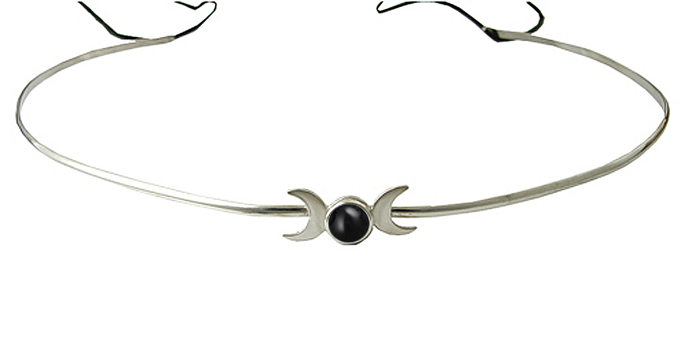 Sterling Silver Renaissance Style Headpiece Circlet Tiara With Black Onyx